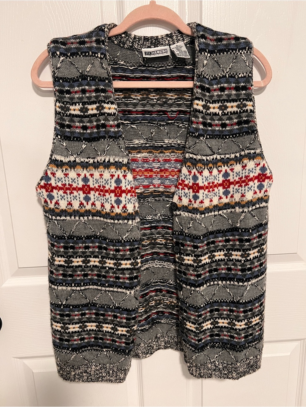 Vintage 90s Y2K Fair Isle Cottage Knit Sweater Vest Cardigan Grandpacore